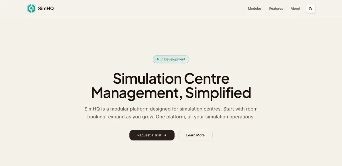 Public SimHQ website showing the SimHQ brand and introduction